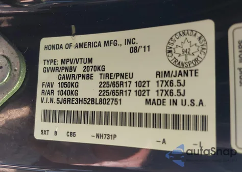 2011 Honda Cr-V Ex from USA, damaged, VIN 5J6RE3H52BL802751